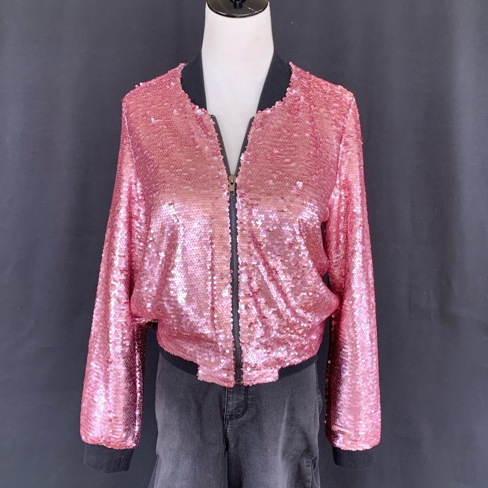 The Rockin are Pink Sequins Bomber Jacket CA